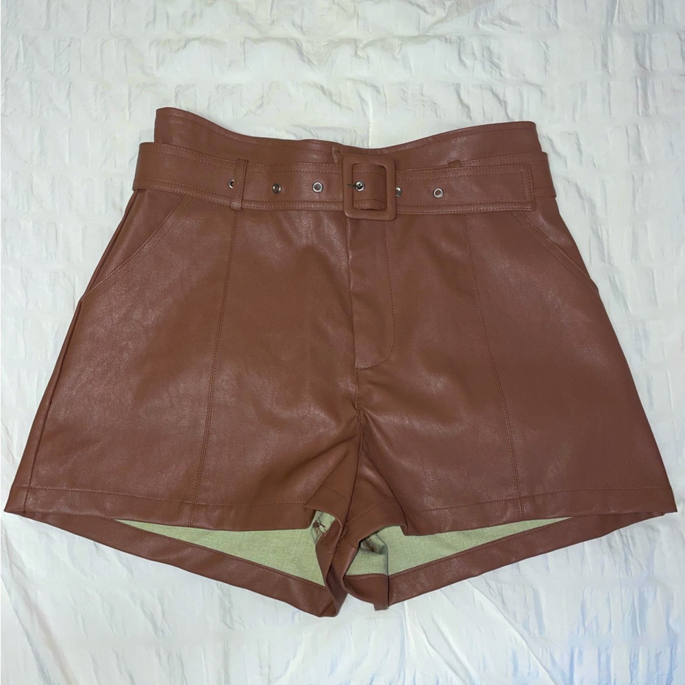 Faux Leather Shorts With Belt